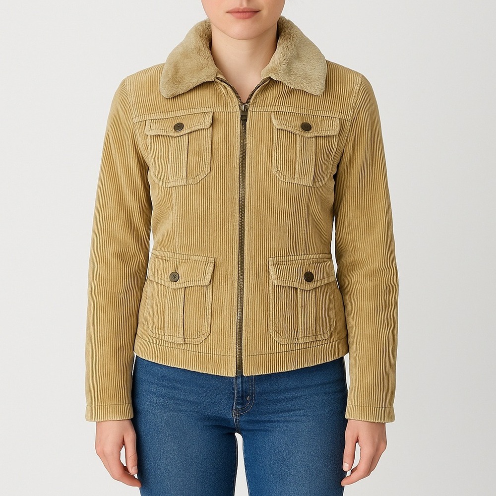 Vintage Esprit Corduroy Jacket M Sherpa Collar Faux Fur 90s Y2K Utility Coat‎